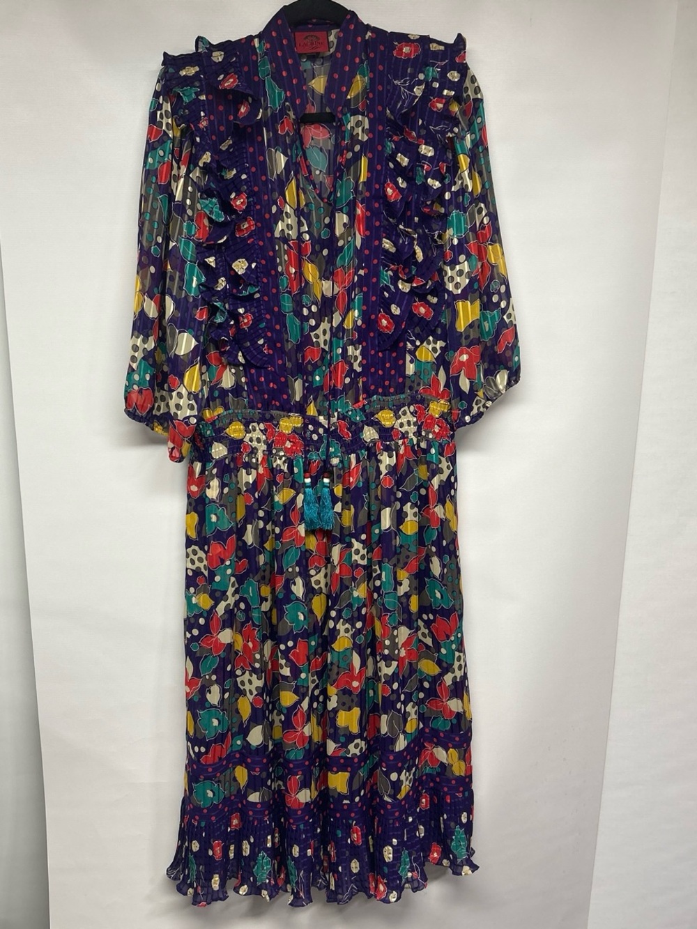 Women's Floral Ruffle Midi Dress in Navy